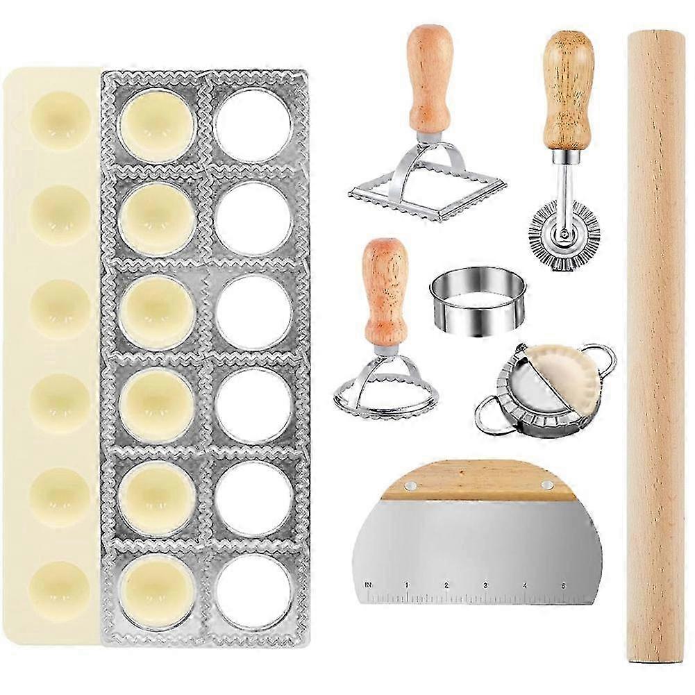 8 Pcs Ravioli Mold Set Include Maker Press,Dough Scraper Dumpling Cutter Set,Pasta Making