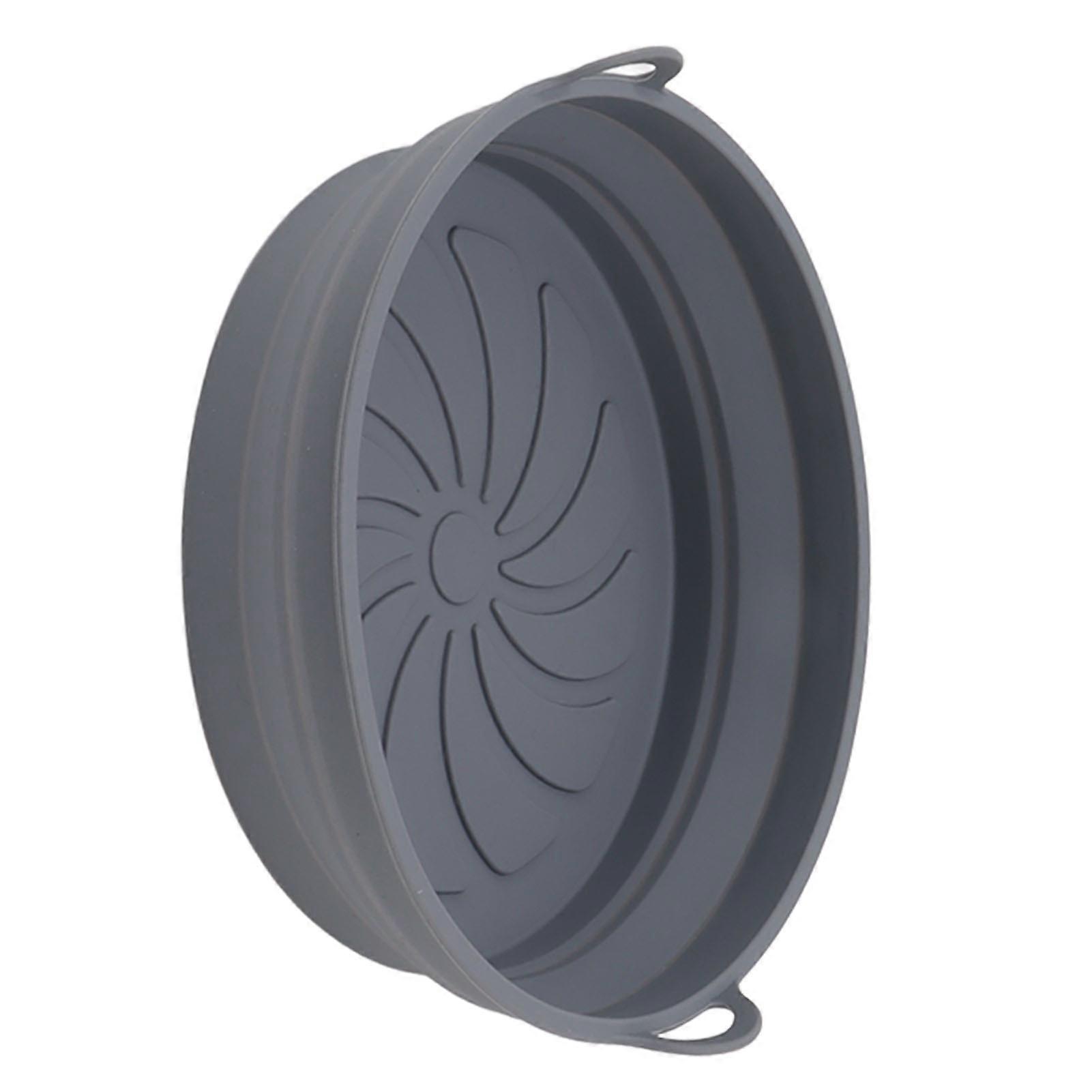 2Pcs Gray Round Silicone Fryer Basket Liners with Handles Foldable