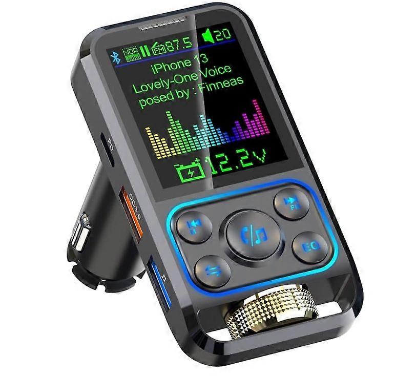 Bluetooth 5.3 FM Transmitter for Car Adapter, 48W QC/PD 3.0 Fast Charge, Hands Free Calling, Support U Disk, TF Card & AUX Output(Black)