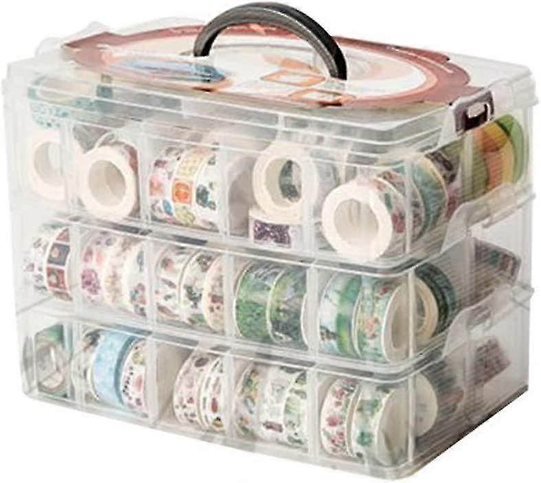 Washi Tape Box Organizer Storage, Partitionr Closet Container, με 30 ρυθμιζόμενα διαμερίσματα, Clear, Masked Tape Desktop Tape DIY αυτοκόλλητο Roll Tape Cutter