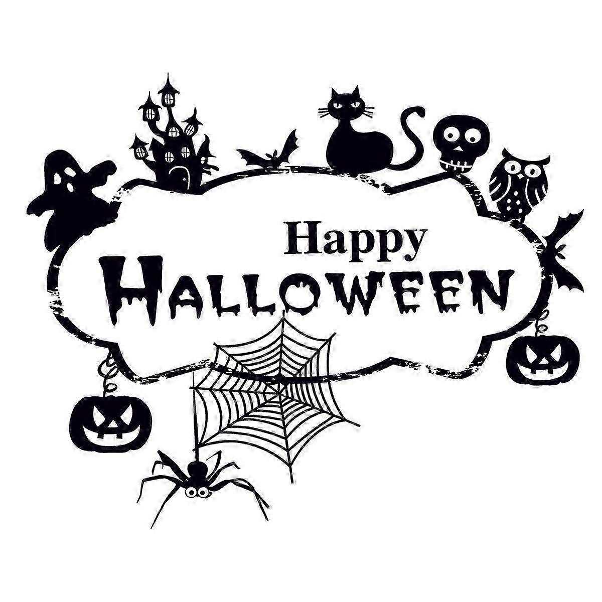 71x58cm Creative Halloween Wall Sticker Witch Bat Pattern Wall Decal (Black)