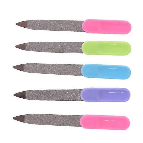 5 Pcs Nail Art Buffer Files Plastic Handle Metal Double Sided Nail Files