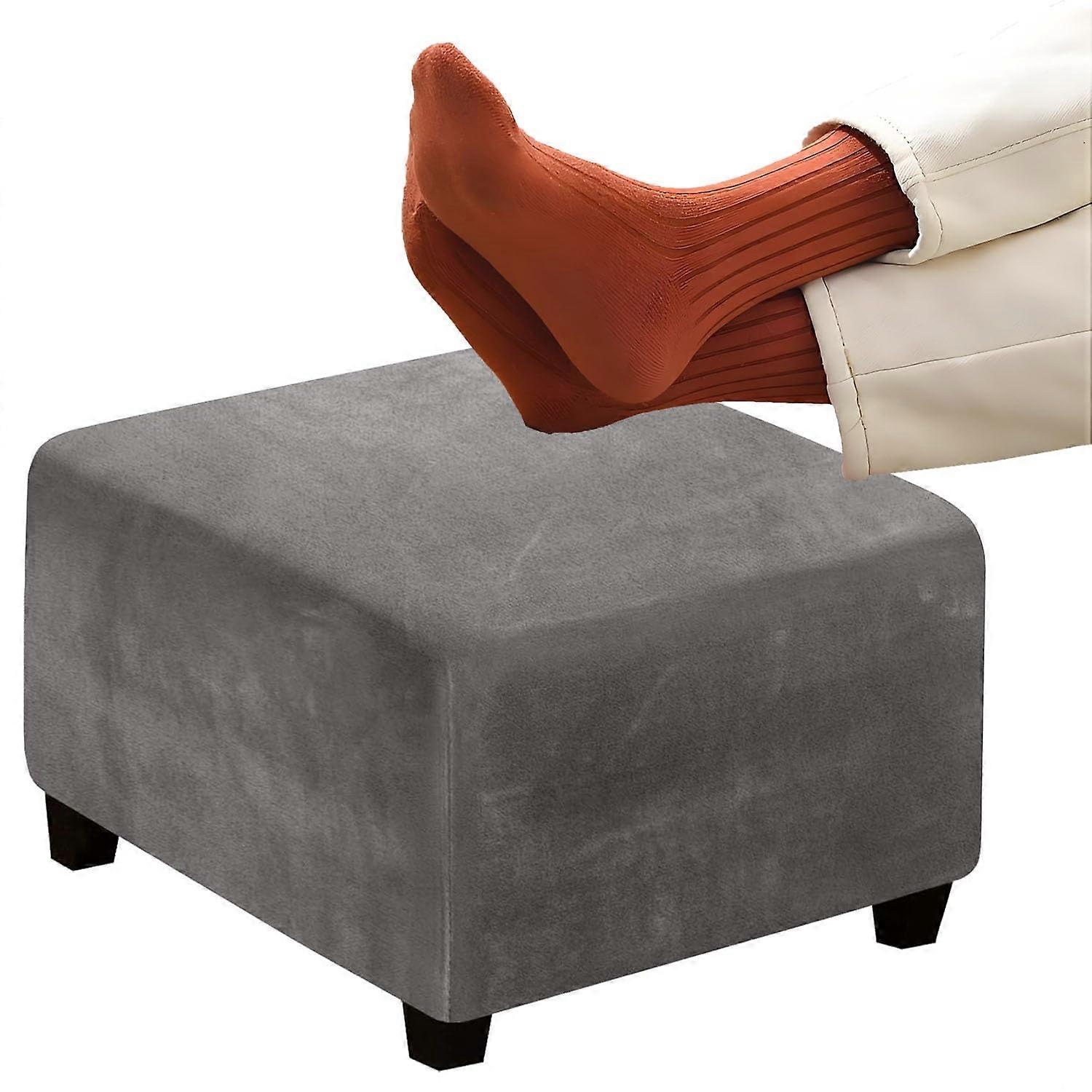 Stool Covers 1444In Square Velvet Ottoman Covers With Stretch, Elastic Bottom, Removable Washable Grey 24In/60x60Cm