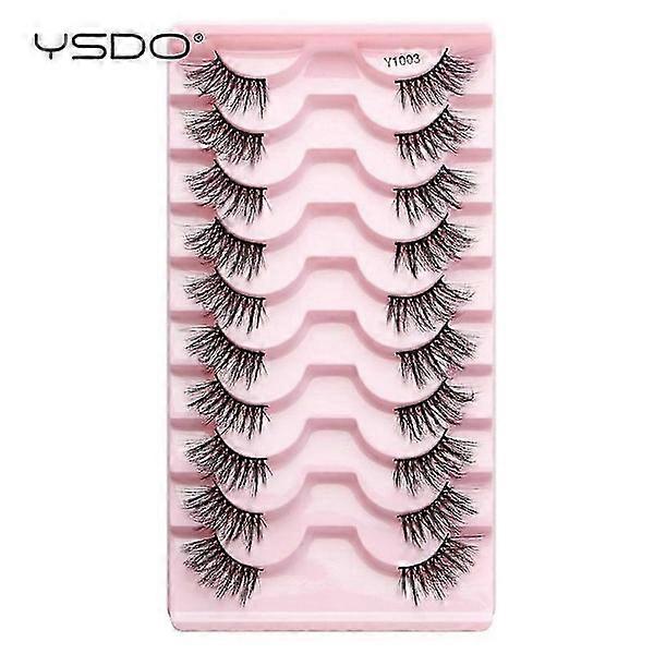 YSDO 5/10 Pairs Natural Long 3D Mink Eyelashes Makeup Soft Half Lashes Handmade Combo 10pairsY1003