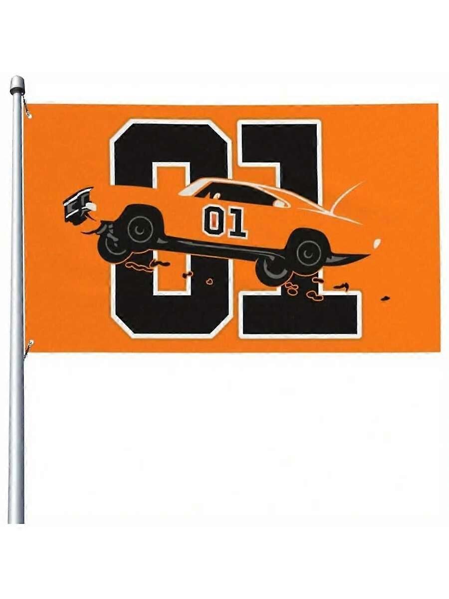 Bandiera in poliestere per programmi TV - arancione vibrante con iconico design dell'auto "01"
