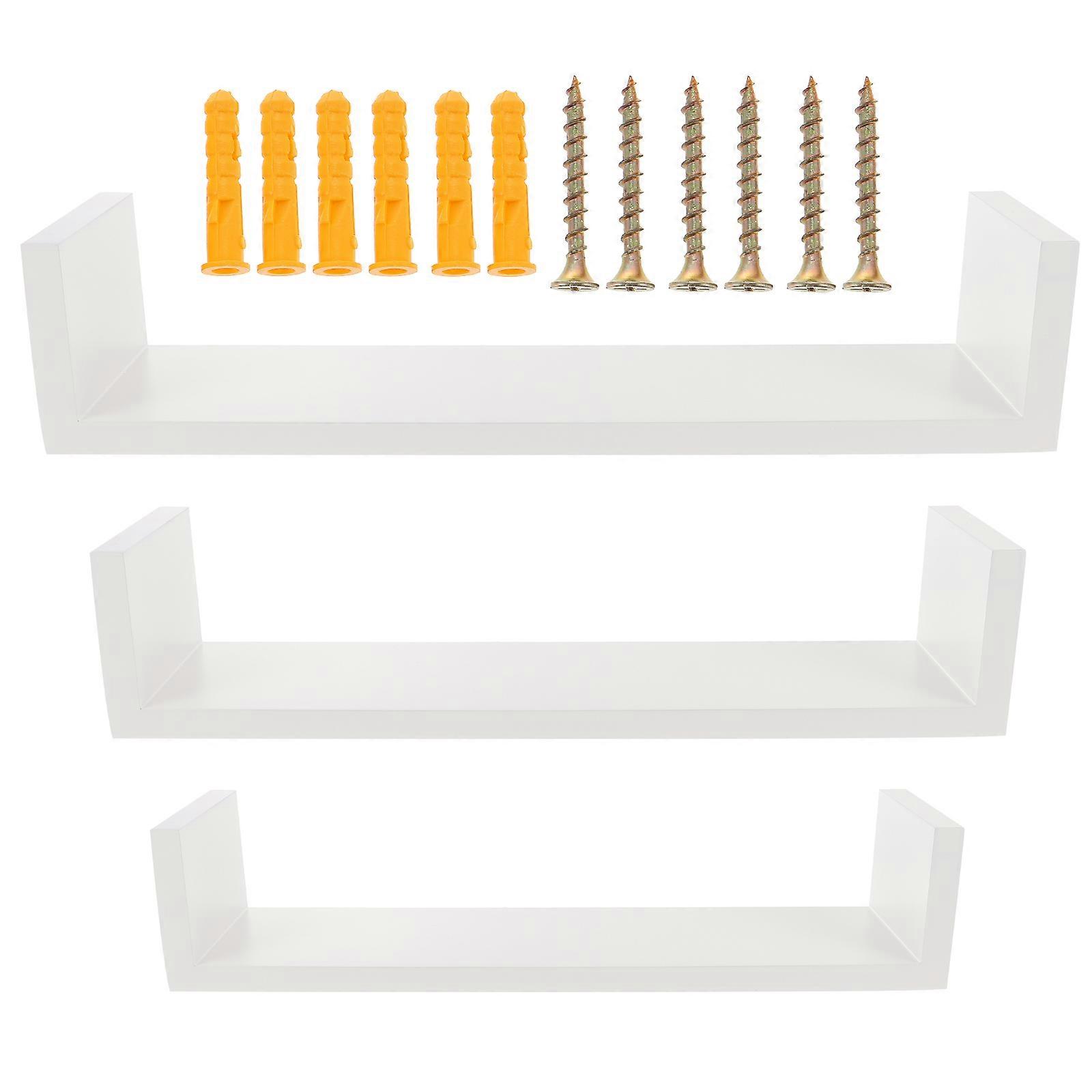 White Wall-Mounted Storage Shelf for Household Use with 3Pcs Wooden Racks