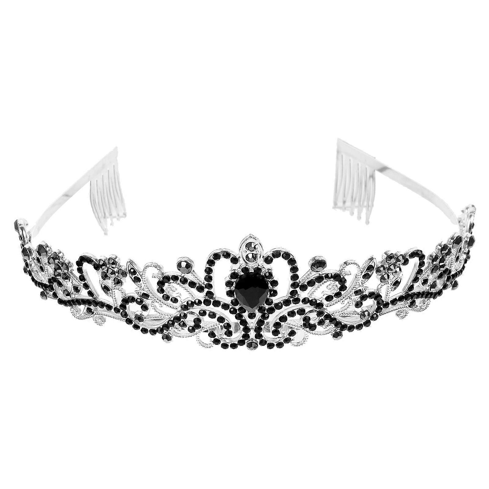 Black Alloy Wedding Crown for Brides with Rhinestone 5Pcs Set