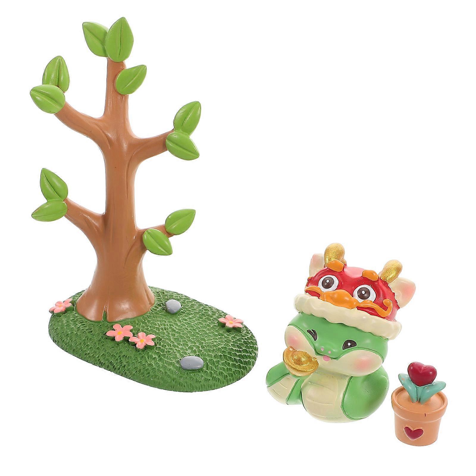 Cartoon Resin Snake Sculpture Car Dashboard Ornament for Decor 3Sets