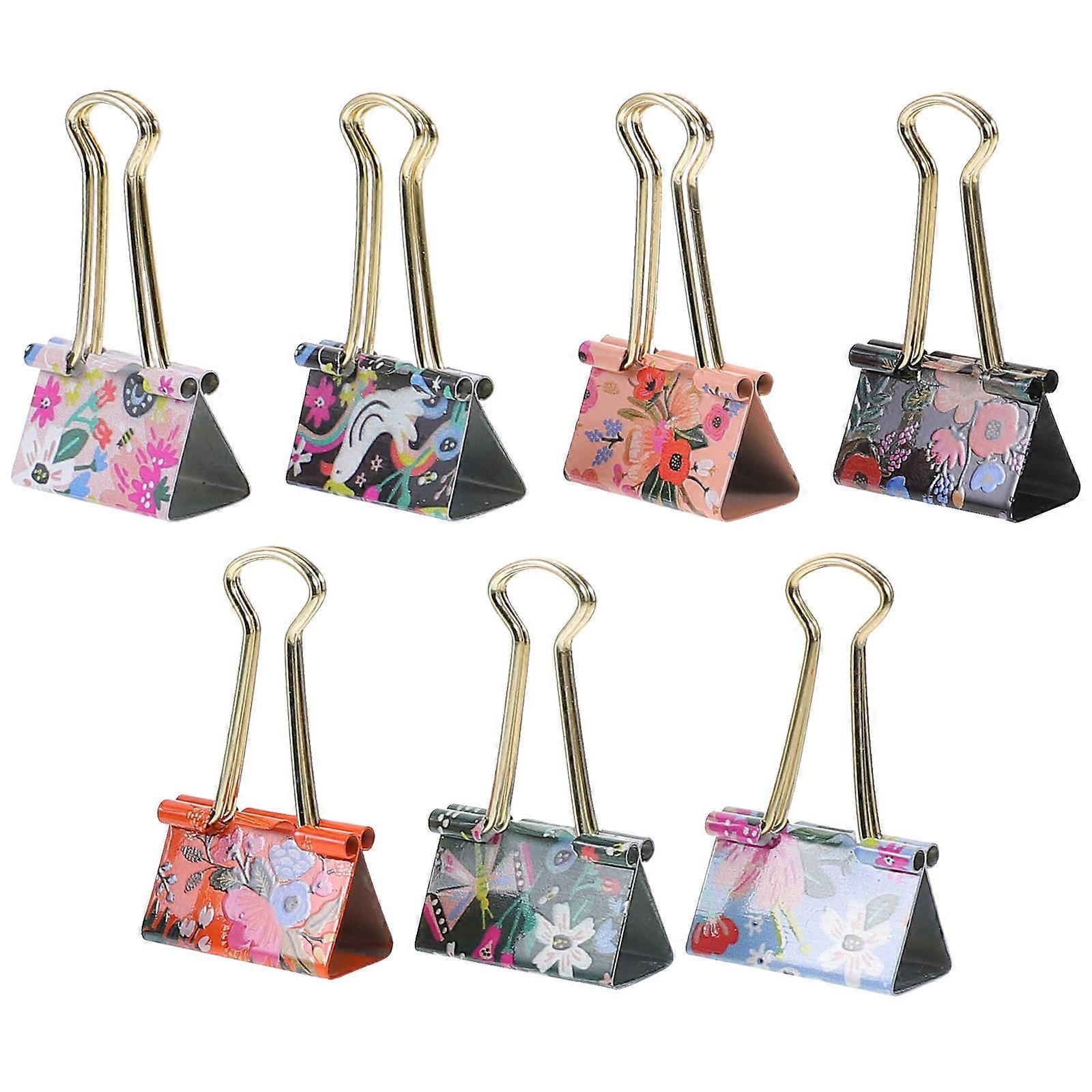 Metal Printed Binder Clips for Organizing Bills 7Pcs Multi Colored