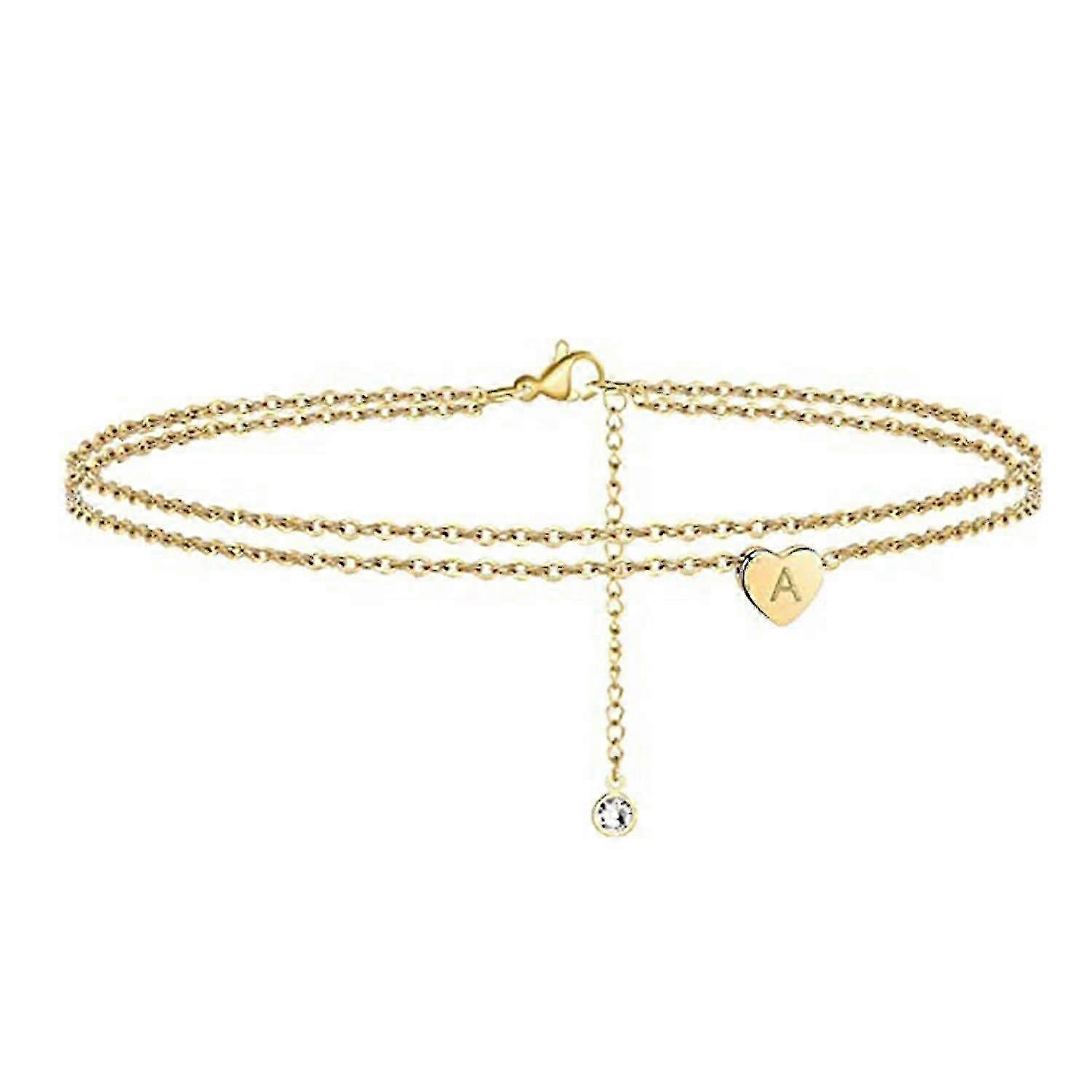 Heart Anklet Gold Colored With Initial Letters Initials Length Adjustable compatible Women And Girls Summer Sun Beach