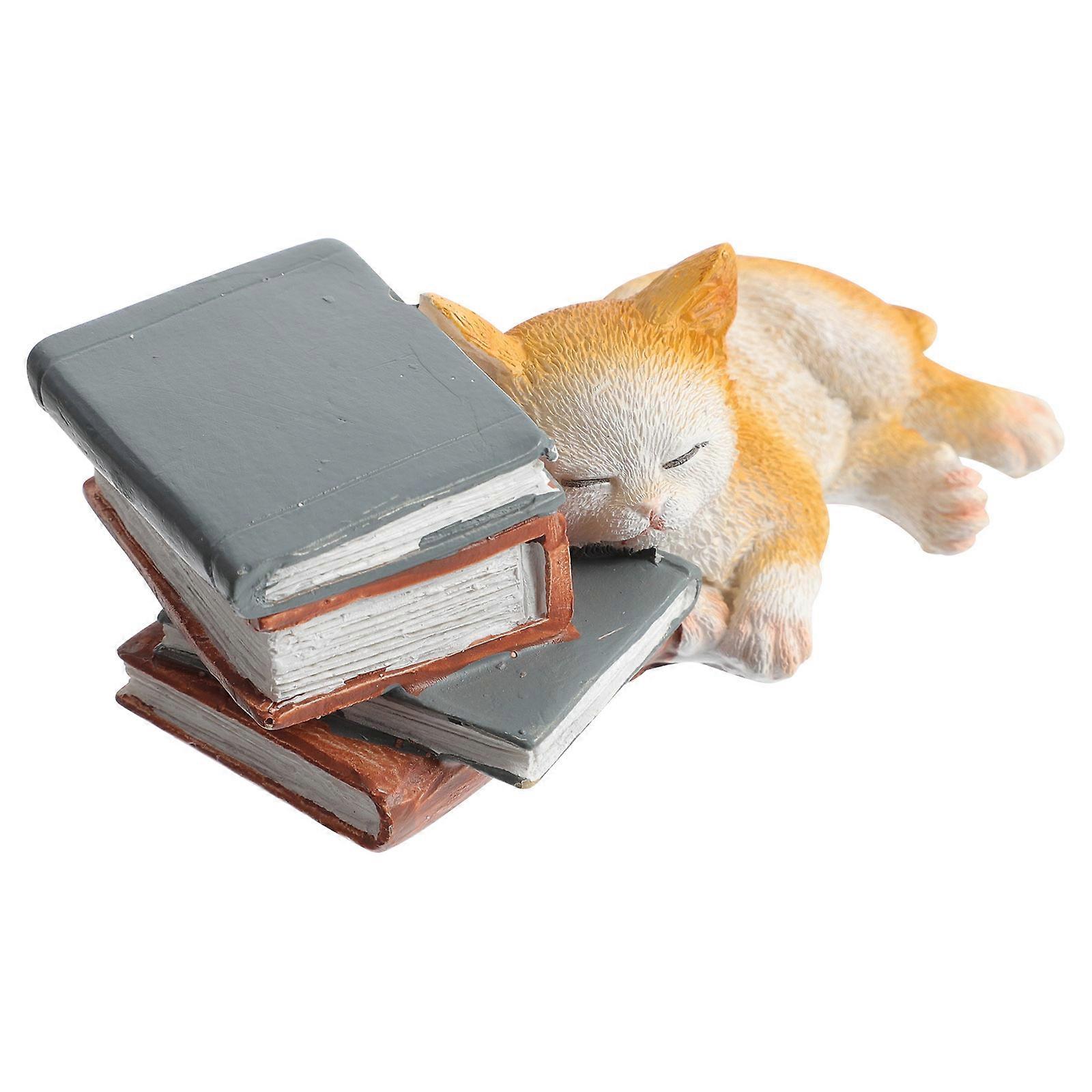 Cat And Book Design Resin Craft Adornment 1Pc Office Tabletop Ornament For Kids Multi Decoration 8.5x4.7cm