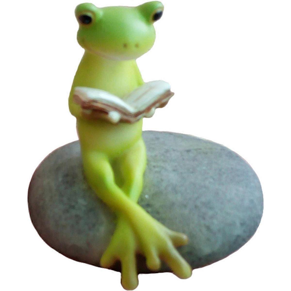 Miniature Figurine Resin Statue for Decoration 2Pcs Green Sitting Reading
