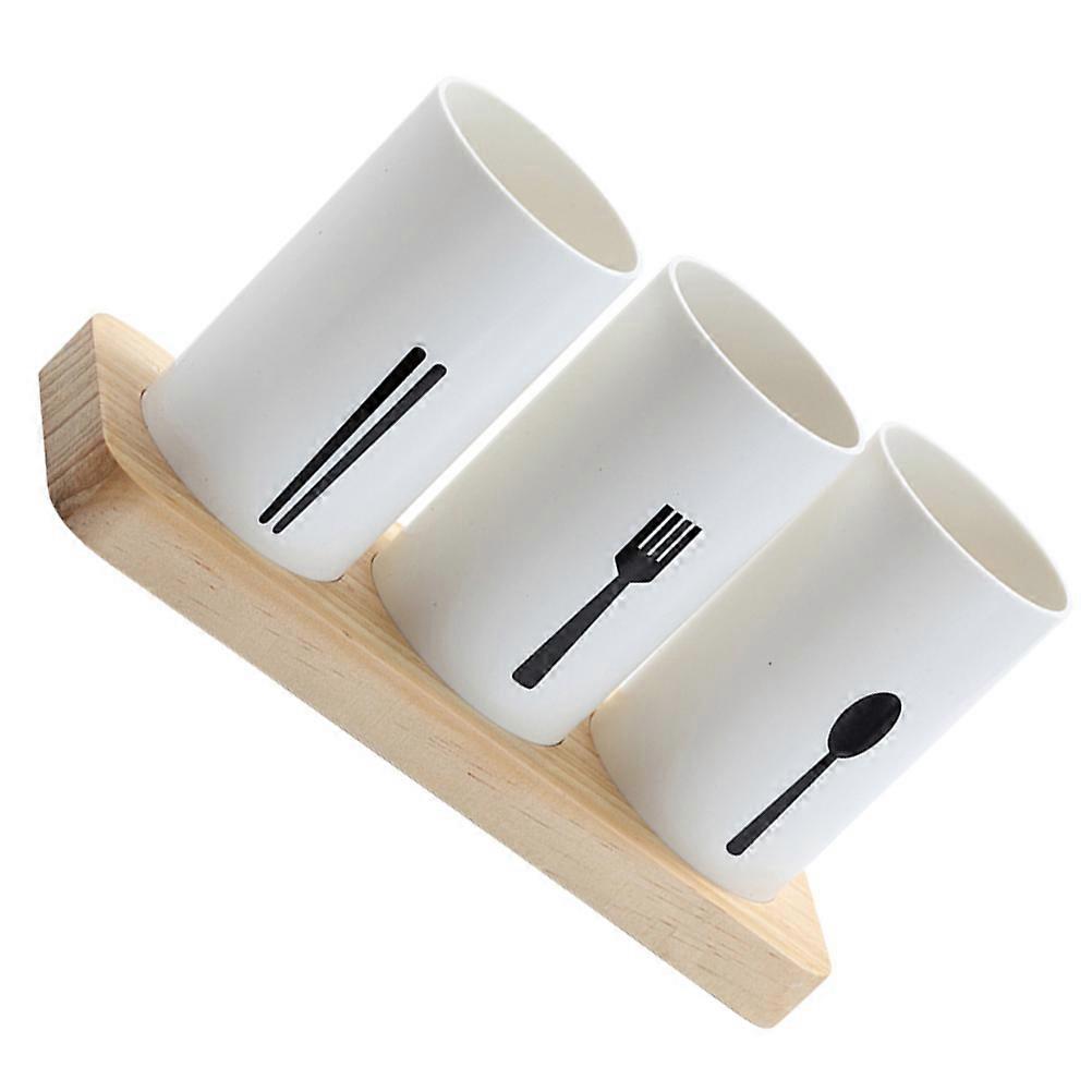Silverware Storage Tube with Wood Base for Kitchen Organization 2Pcs Set