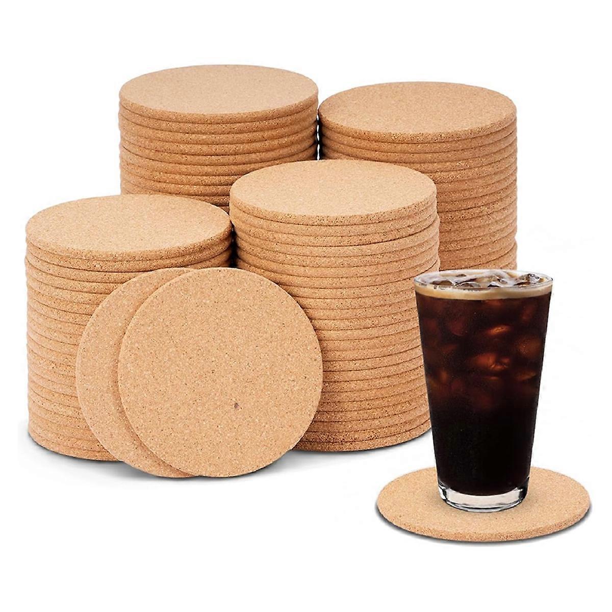 100 Pcs Cork Coasters for Drinks, 4 inch Round Absorbent Cork