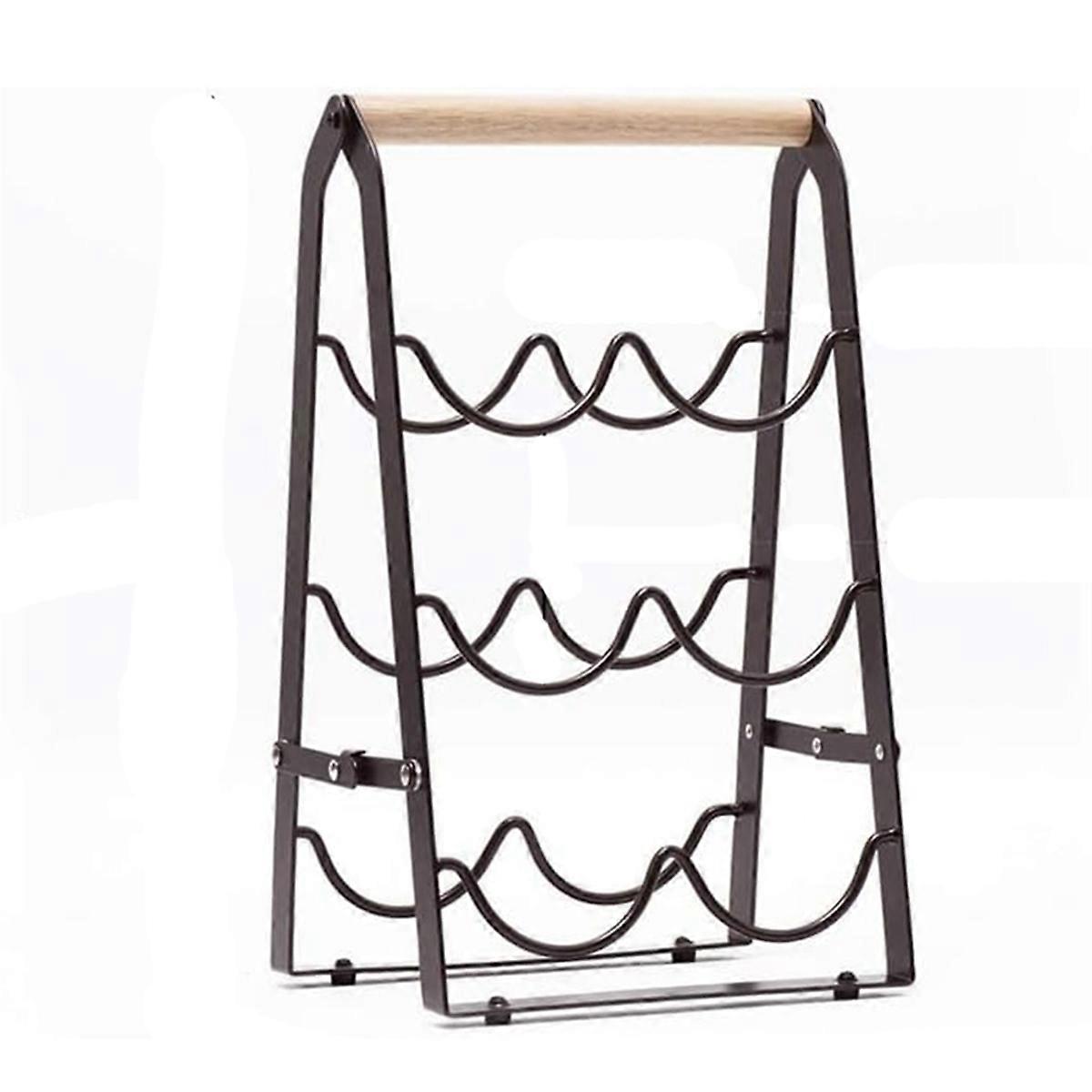 6 Bottle Wooden Countertop Free Standing Shelf