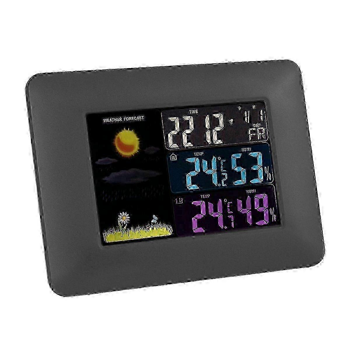 Wireless color screen weather clock, multi-function weather clock, indoor and outdoor temperature and humidity meter, smart digital clock, p
