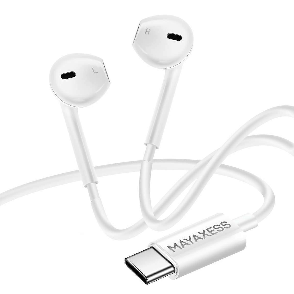 USB-C Wired Earphones for iPhone 17 with Built-in Microphone, White
