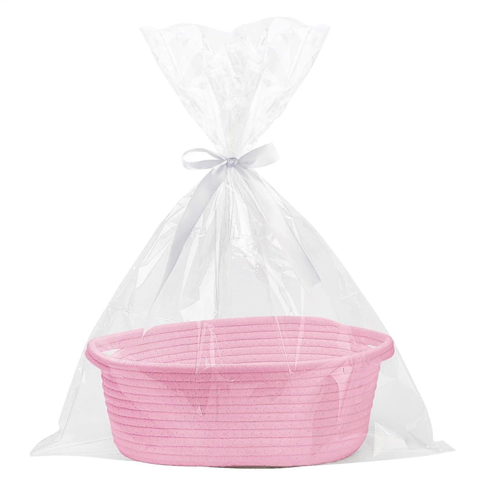 Woven Baskets for Organizing Cotton Rope Storage Bin With Handles Pink Multi Functional Organizer Bin for Kitchen Dorm