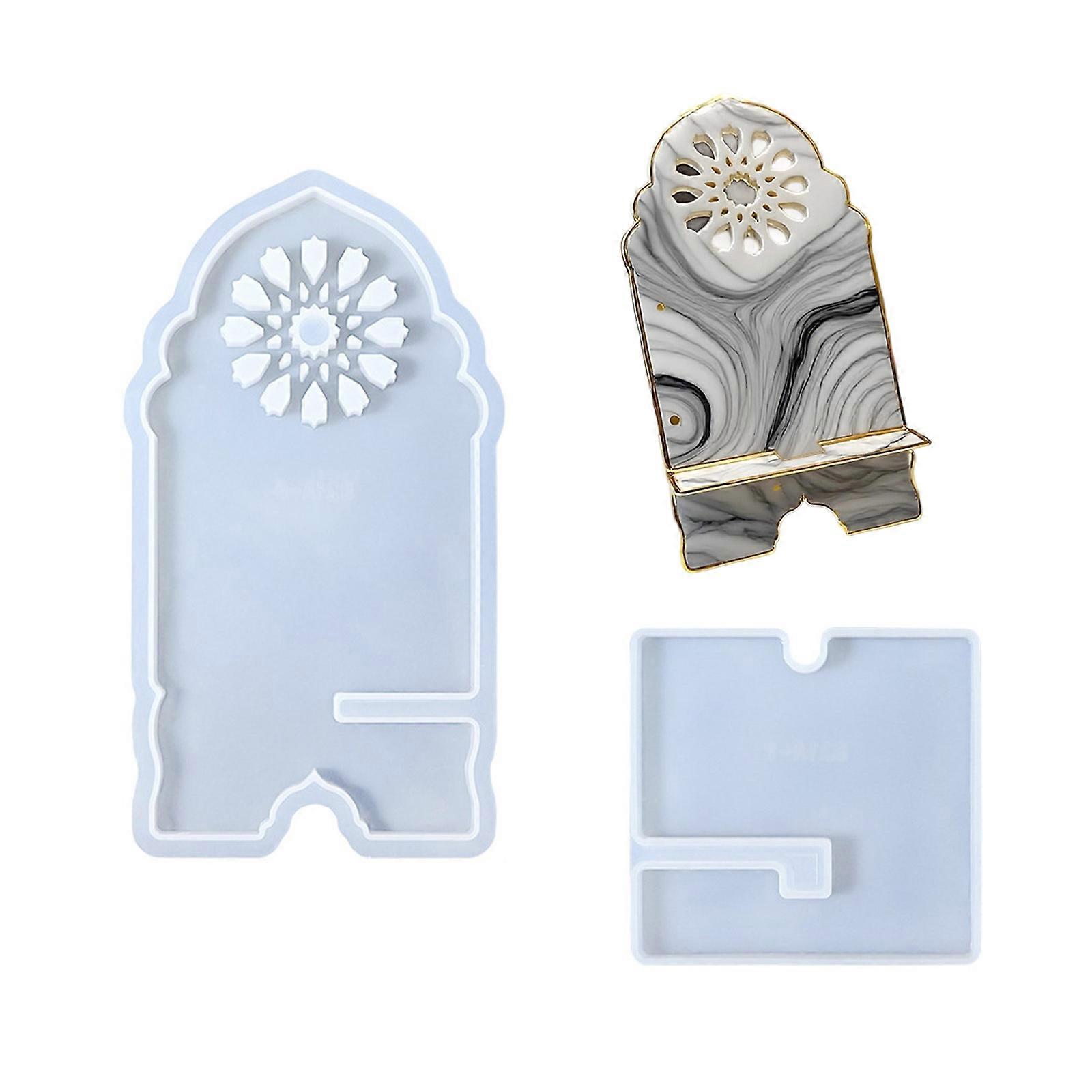 DIY Customizable Phone Stand Silicone Mold with Charging Hole and Decorative Insertion Features Multicolor