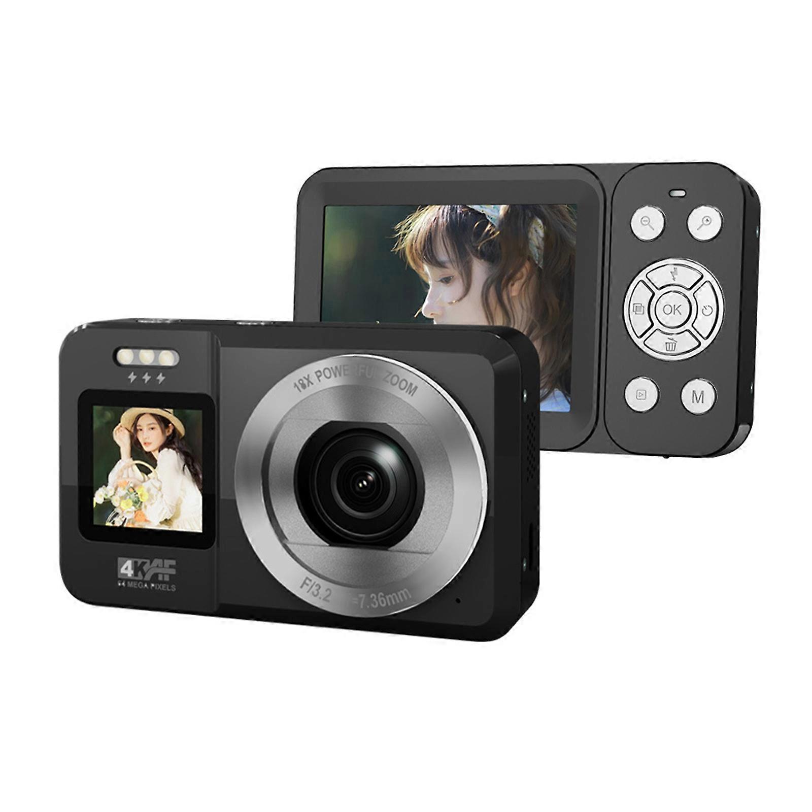 Double Screen 4K UHD Camera 64MP 18X Zooms Portable ABS Material for Teens School Event Travel Multicolor