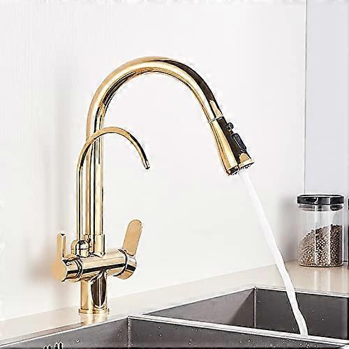 Kitchen Sink Mixer Tap with Water Filter, Dual Handle, 360° Swivel, Deck Mounted