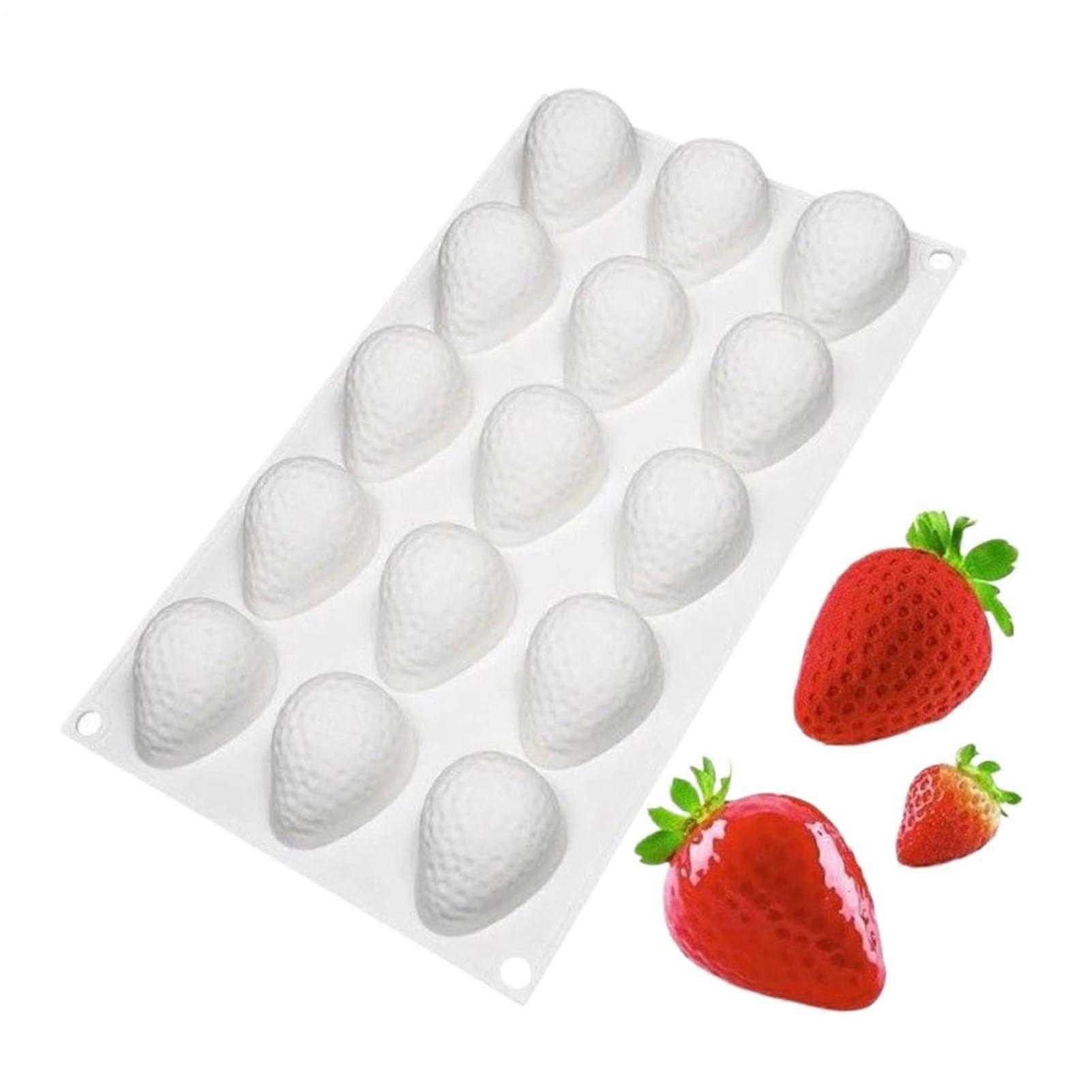 Silicone Cake Molds 15 Cavity 3D Strawberry Shape Baking Pan Reusable Dessert Maker