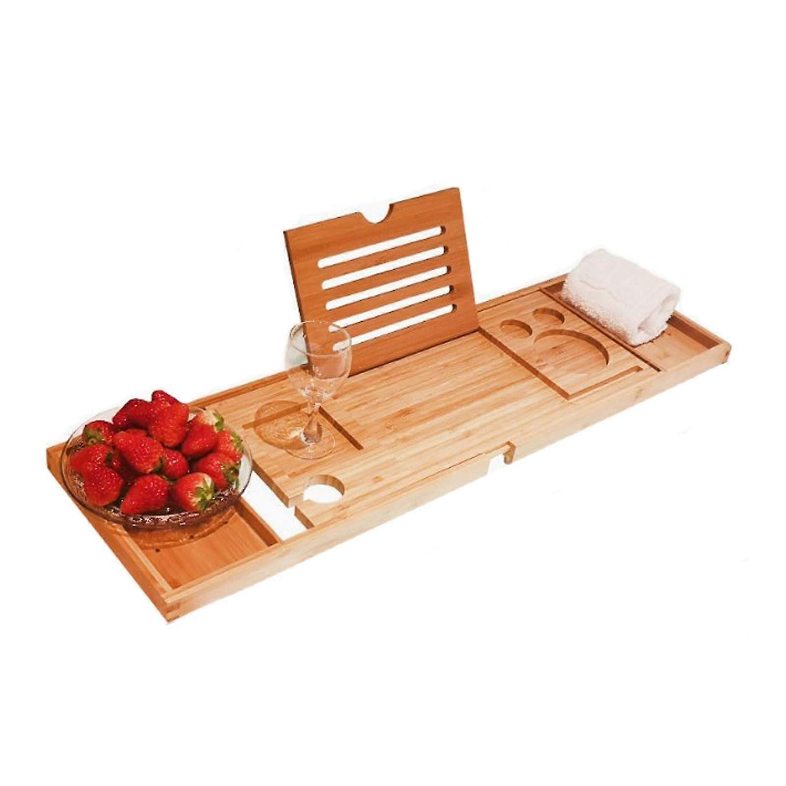 Bamboo Bathtub Tray with Extendable Shelf 74.595 cm for Bathroom Storage and Relaxation