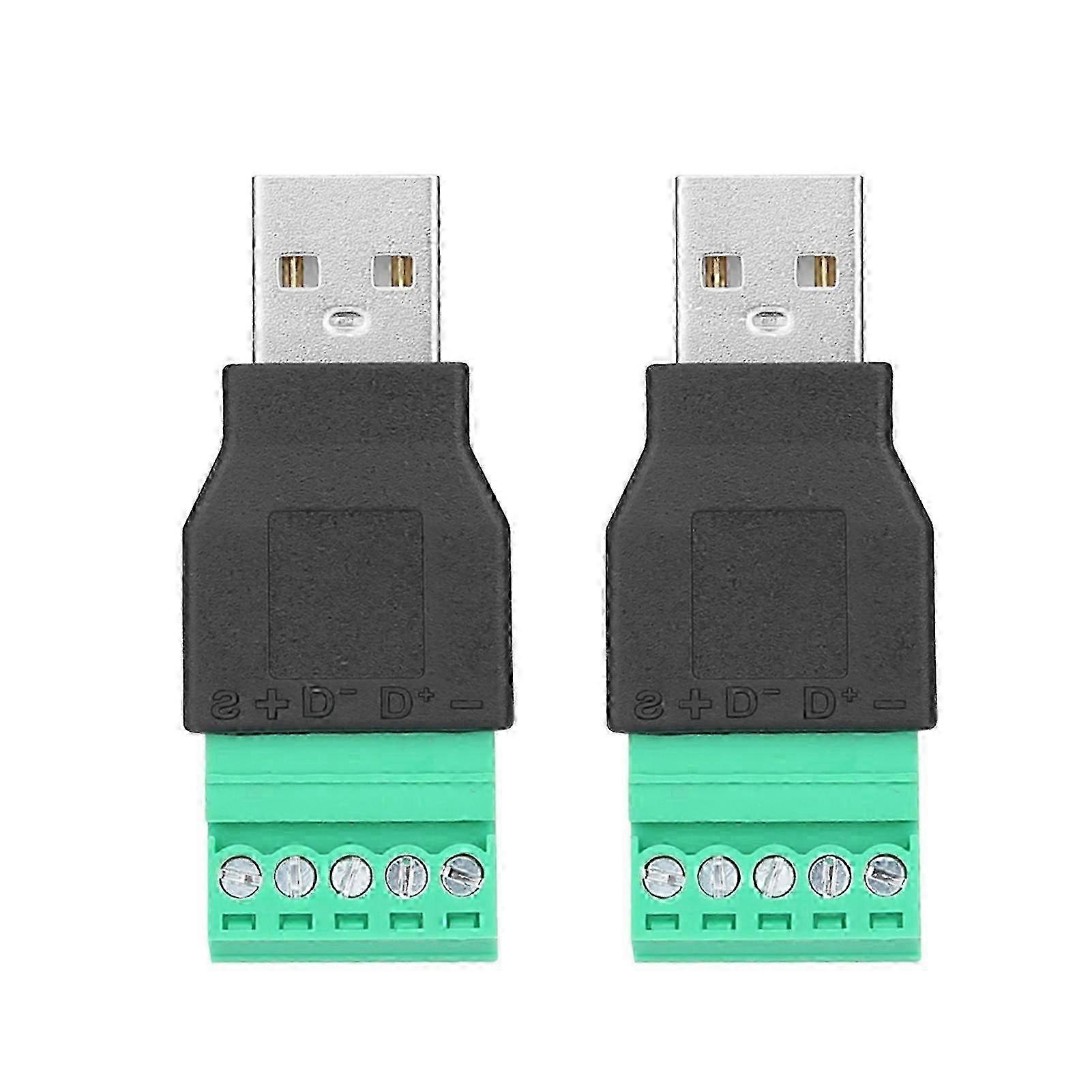 2Pcs USB Male Plug to 5 Pin Screw Terminal Adapter Connetor
