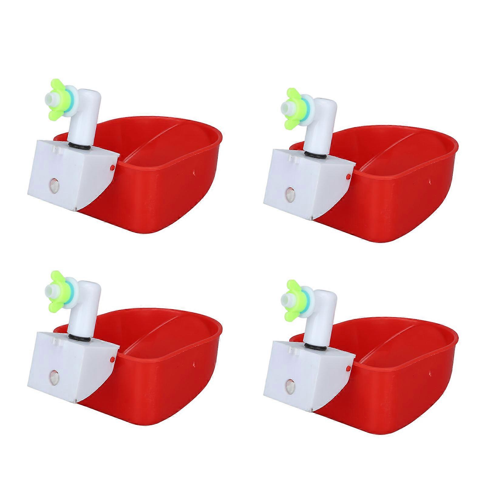 4 Set Automatic Poultry Fount Plastic Waterer Bowl with Hose Attachment for Game Bird Universal Red