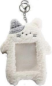 Plush Photocard Holder Keychain with Cartoon Bear Rabbit Cat Design, Soft Photo Sleeve Case for ID and Mini Albums