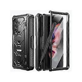 Für Samsung Galaxy Z Fold 3 5G Hülle mit S Pen Halter, eingebautem Ständer, Displayschutzfolie, Kamera- und Scharnierschutz, 360 Schutz Handyhülle