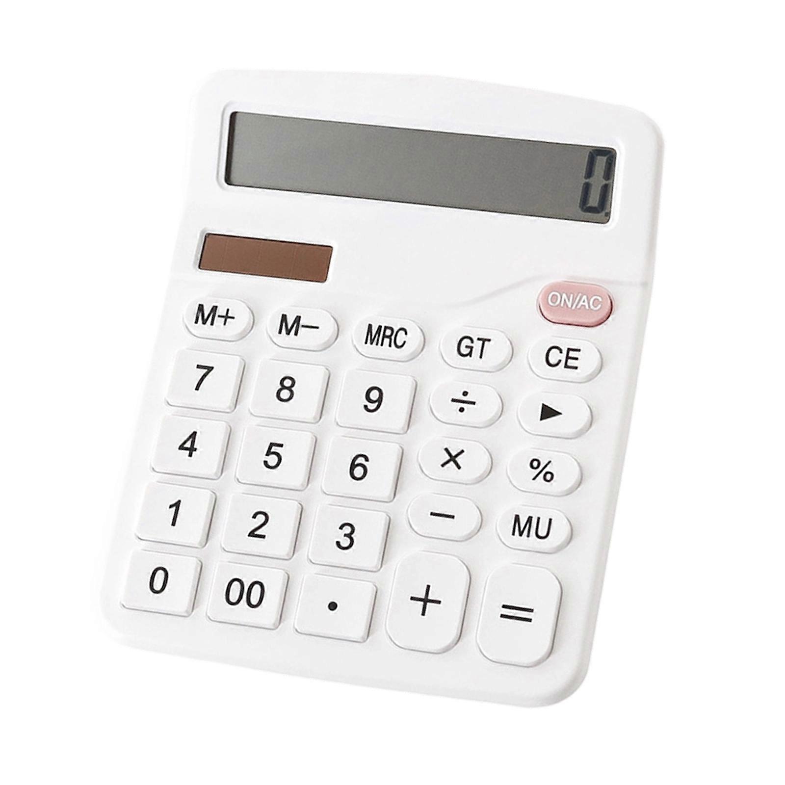 Office Desktop Calculator 12 Digit Large LCD Display and Big Buttons Solar/Battery Powered Mechanical Calculator  White
