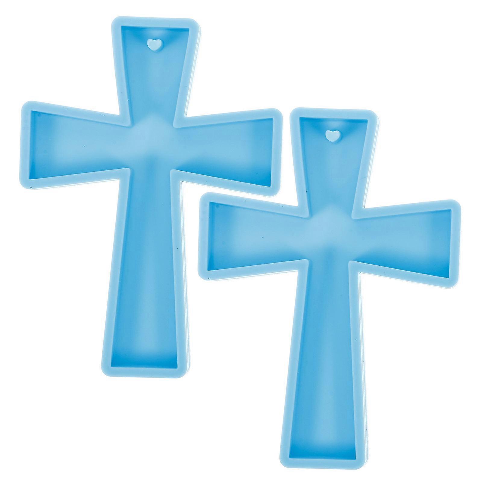 Flexible Silicone Mold Cross Shape for DIY Epoxy Crafts 2Pcs Blue