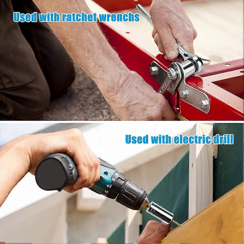 Socket Wrenches Universal Socket Wrench Set with Power Drill Adapter for All Types of Nuts - 7mm to 19mm, 3 in 1 Multipurpose Ratchet Socket Set