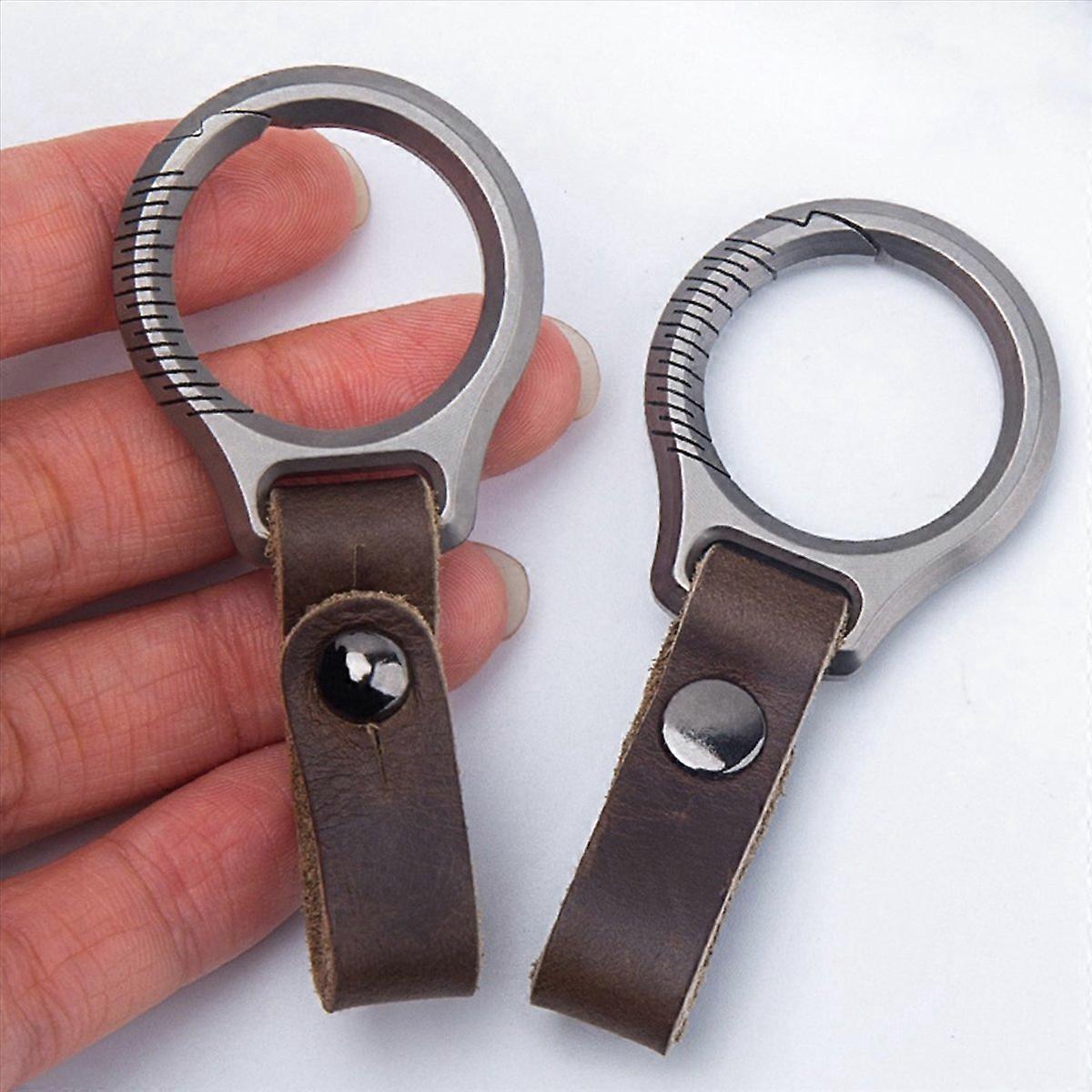 Titanium Alloy Car Keychain Pendant Cowhide Strap Pendant 