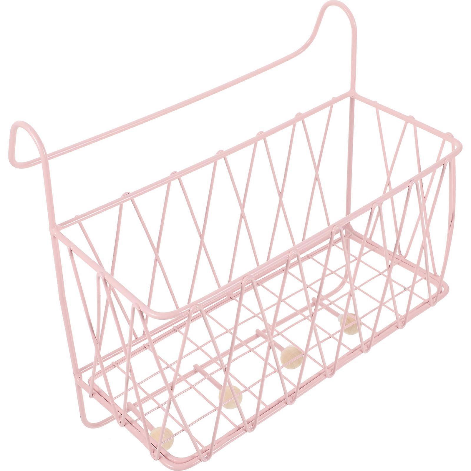 Pink Iron Hanging Hook Basket for Storage Wall Mounted Organizer