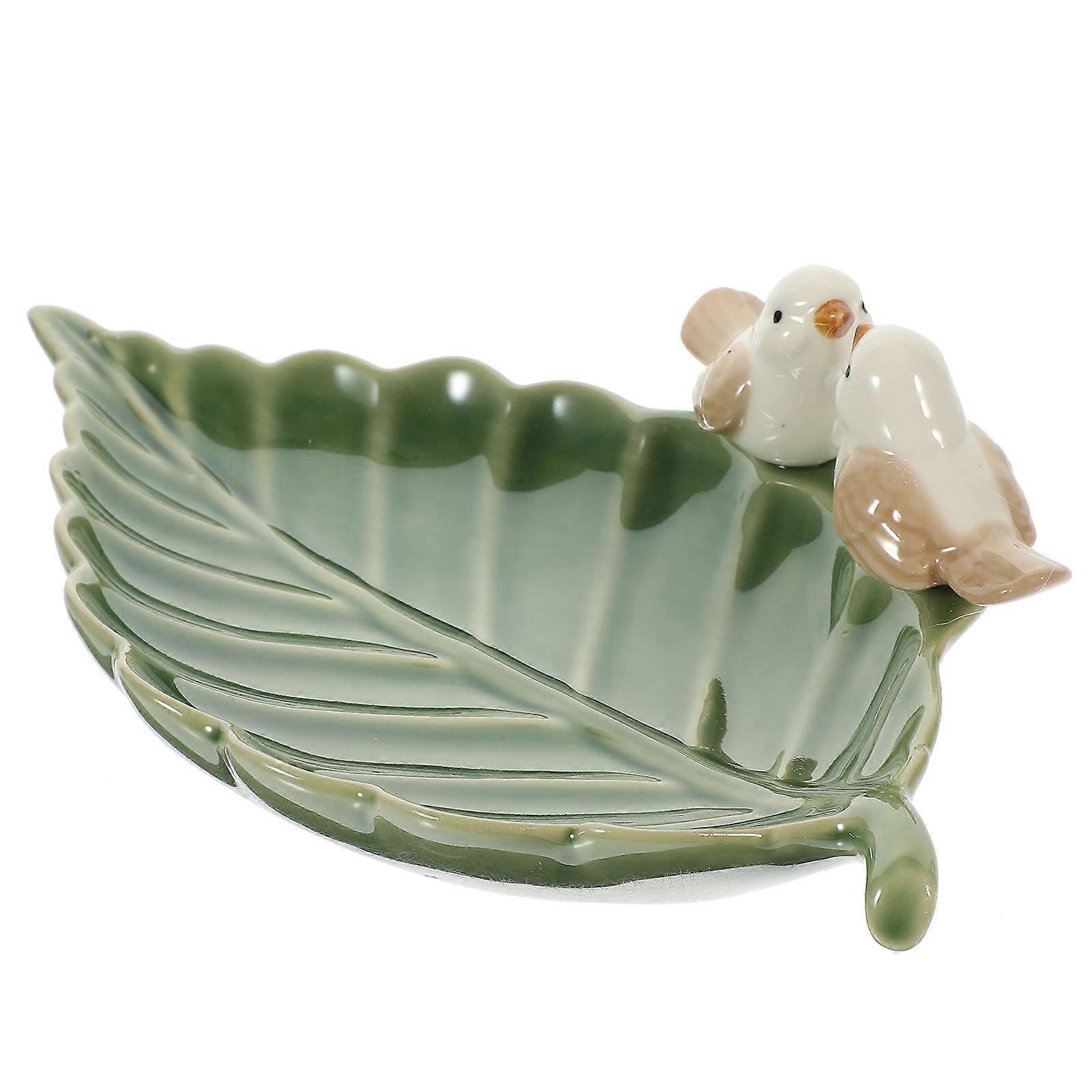 Ceramics Trinket Dish Bird on Leaf Shape Ring Holder Dish 5Pcs