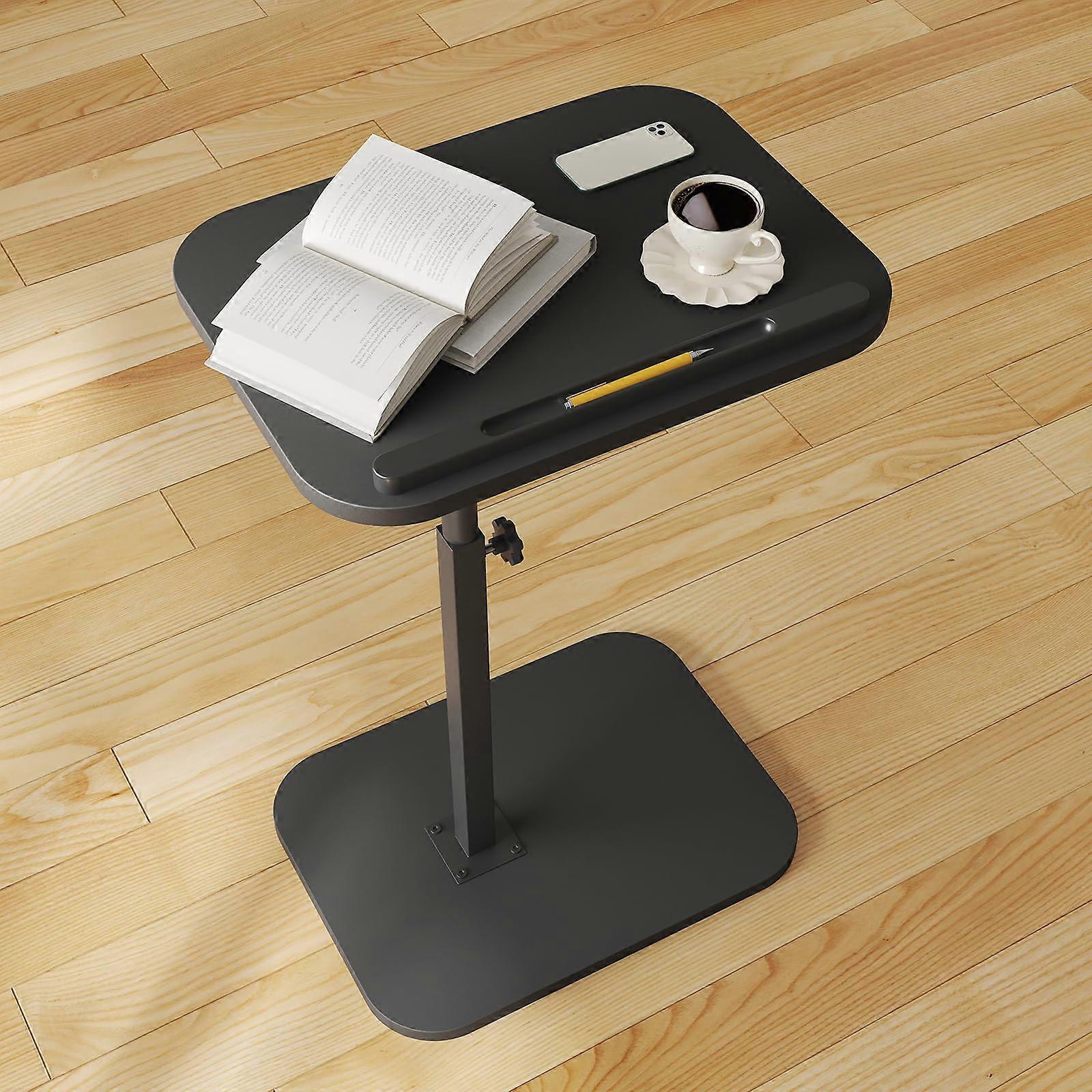 Adjustable Height Side Table with 360° Swivel CShaped Frame for Sofa or Overbed Use, Black