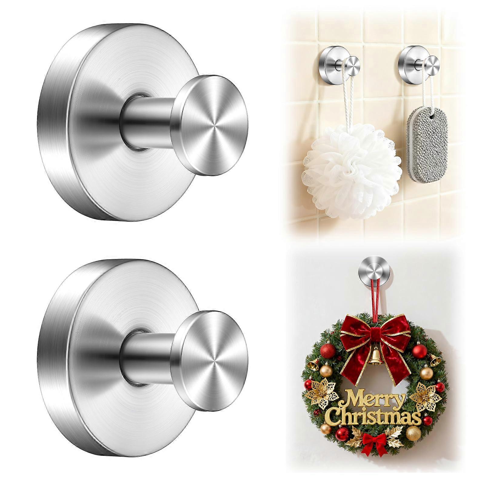 2 Pack Suction Cup Hooks for Bathroom Shower, Rustproof Stainless Steel, 15lbs Vacuum Lock, Tool