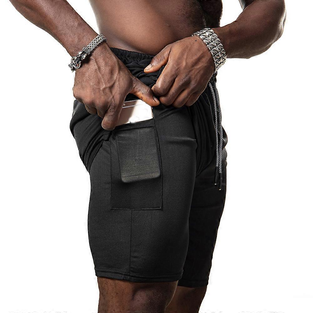 Mens 2 in 1 Training Athletic Liner Compression Shorts With Secure Pocket Bottom