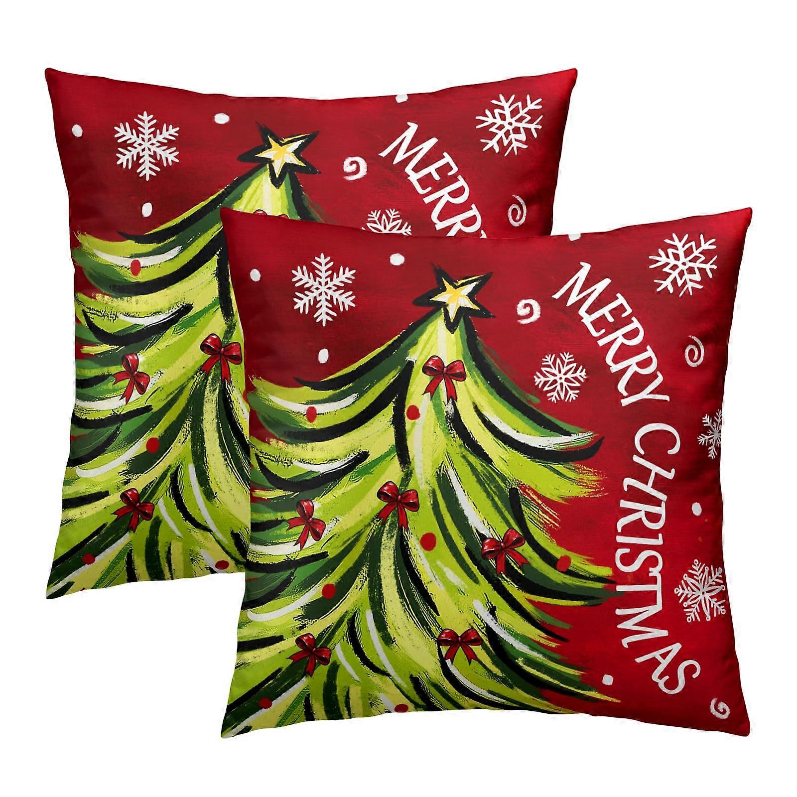 Christmas Pillow Covers 18x18 Set of 2, Festive DoubleSided Print Cotton Linen with Hidden Zipper
