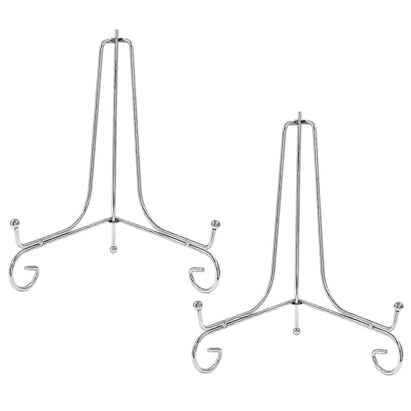 8 Inch Silver Plate Display Stand, Foldable Curved Metal Easel for Photos Artwork and Decorative Plates, 2 Pack
