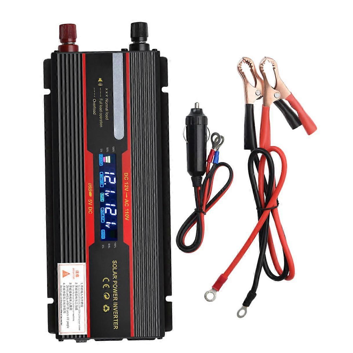 Car Power Inverter 12V to 110V with LED Display, Fast Energy Conversion, US Plug for Home and Vehicle
