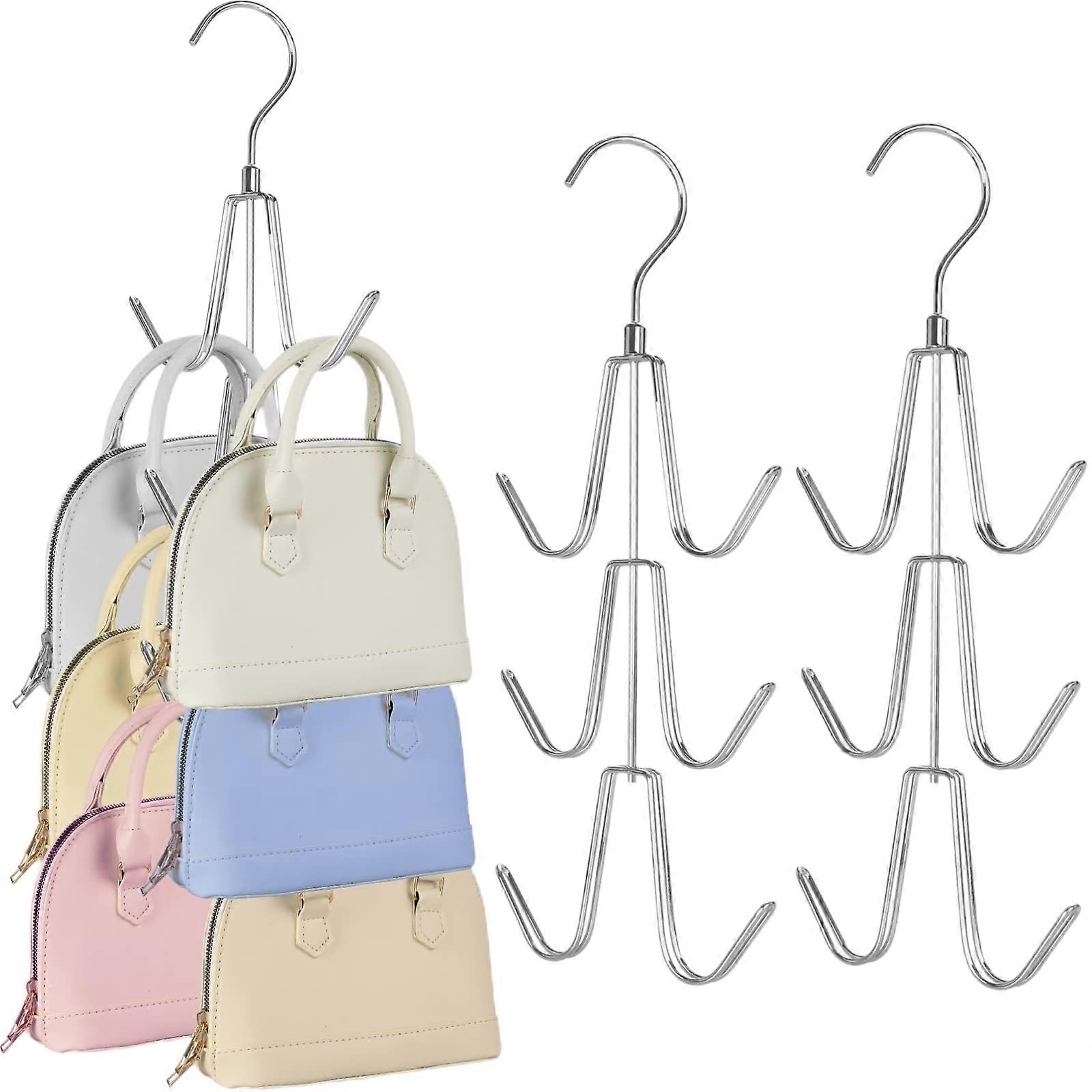 Closet Purse Organizer 2Pack with 360° Swivel Handbag Hanger, RustResistant Metal Hooks, Silver