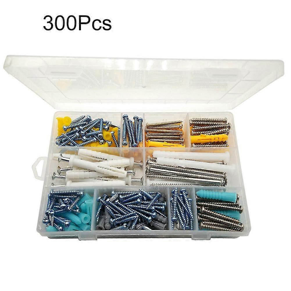 300pcs Self Tapping Screws Bolts Plastic Anchors Assorted Set With Storage Case