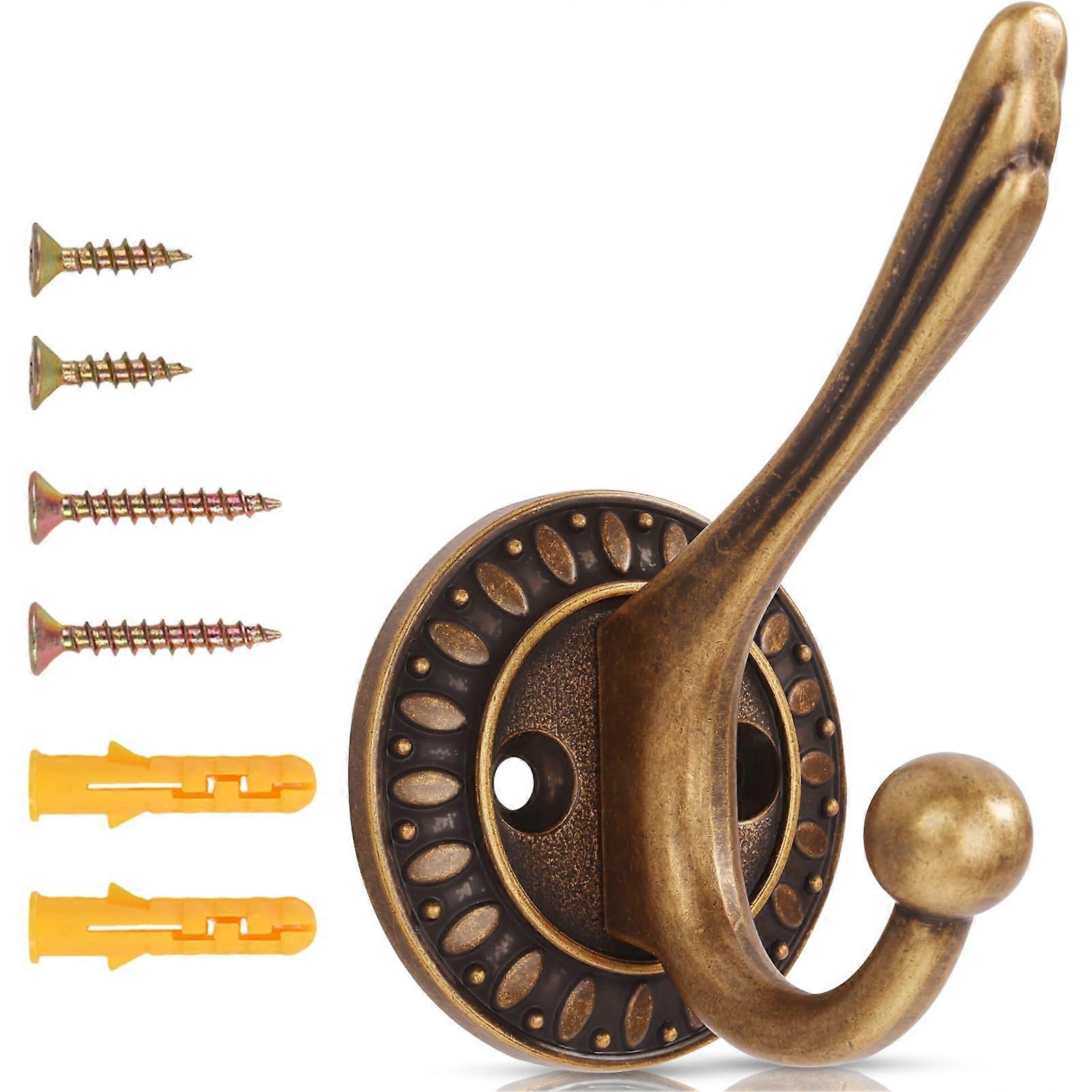 Antique Brass Heavy Duty Wall Hooks 6 Pack Rustic Coat Hooks with Dual Mounting Options