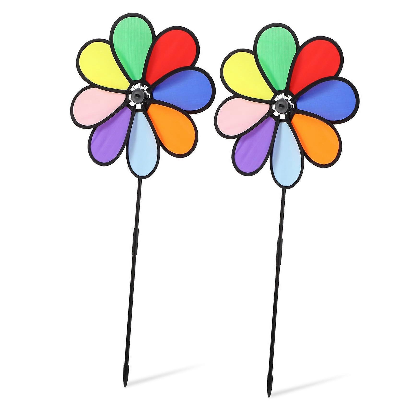 2Pcs Colorful Flower Garden Wind Spinner with Vibrant Rainbow Design, Automatic Rotation for Yard
