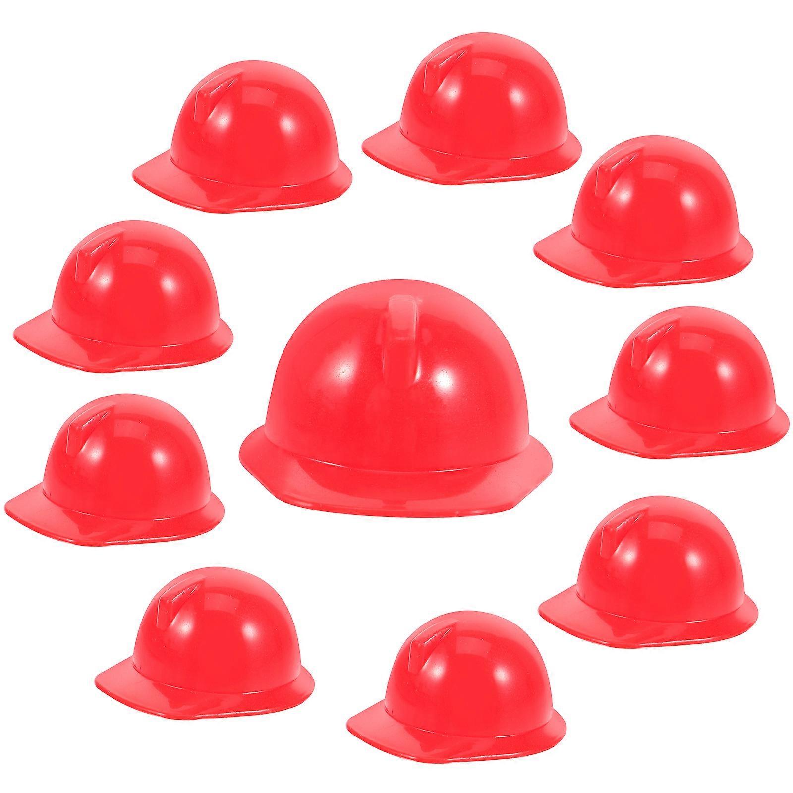 Red Miniature Safety Set for Doll Use 10Pcs Plastic Construction Hats