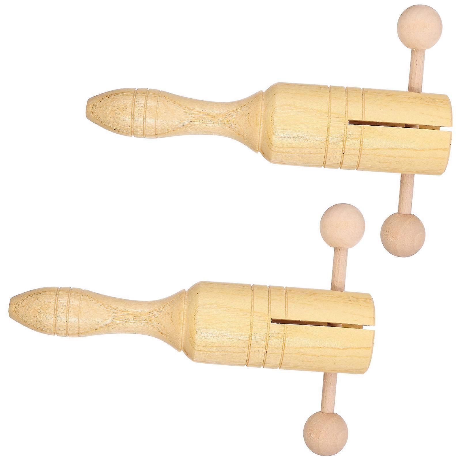 Wooden Hand Bells for Playing 2Pcs Early Learning Musical Instruments