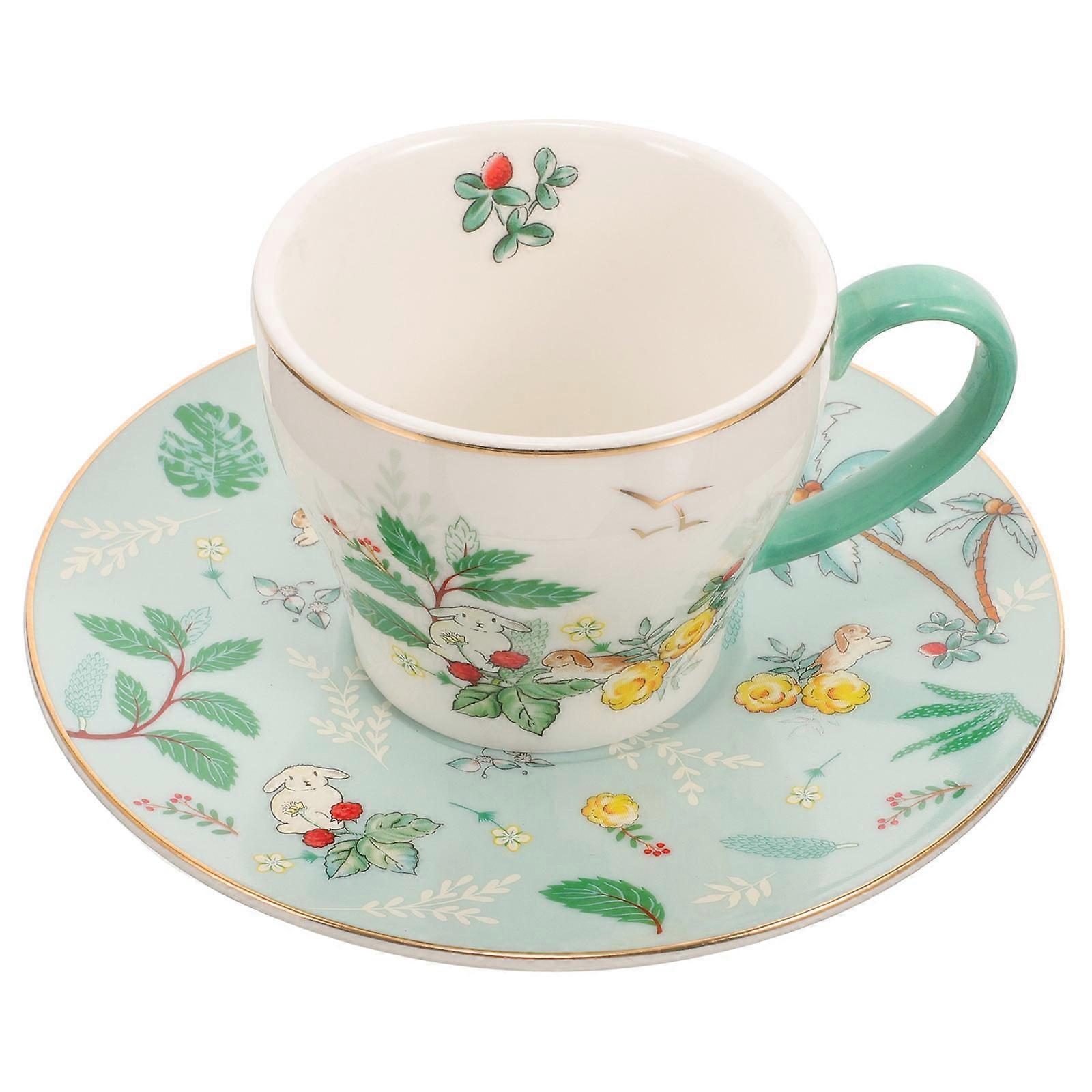 Afternoon Tea Cup Beige Ceramic Cup with Saucer 1Set for Drinking